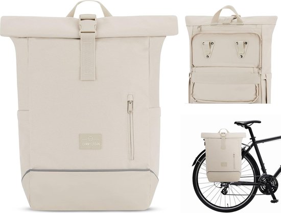 Robin Medium Bike Fietstas voor bagagedrager voor dames en heren, beige, 2-in-1 fietstas, rugzak en bagagedragertas achter, waterafstotend