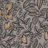 Bloemen behang Profhome 377549-GU vliesbehang glad met bloemen patroon mat grijs bruin geel zwart 5,33 m2