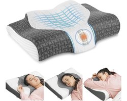 Cervical Contour Memory Foam Pillow voor nek- en schouderpijn, 2-in-1 orthopedisch slaapkussen, verstelbaar ergonomisch neksteunkussen voor zij-, rug- en buikslapers (Donkergrijs)
