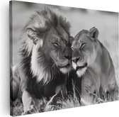 Artaza Tableau sur toile Deux lions s'embrassant dans l'herbe - 120x90 - Décoration murale - Photo sur toile - Impression sur toile