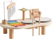 VORLOU - Kinder Drumset – Kinderdrumset van Hout, muziekinstrumenten, kinderspeeltafel, houten drumstel voor peuters.