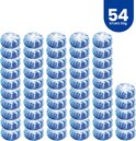 54 blauw-witte wc-blokjes, elk met een sterpatroon, gerangschikt in rijen.