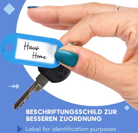 WINTEX Porte-clés avec étiquettes - 100 pièces - Porte-clés Heavy Duty - Porte-clés coloré avec anneau et étiquette - Wit