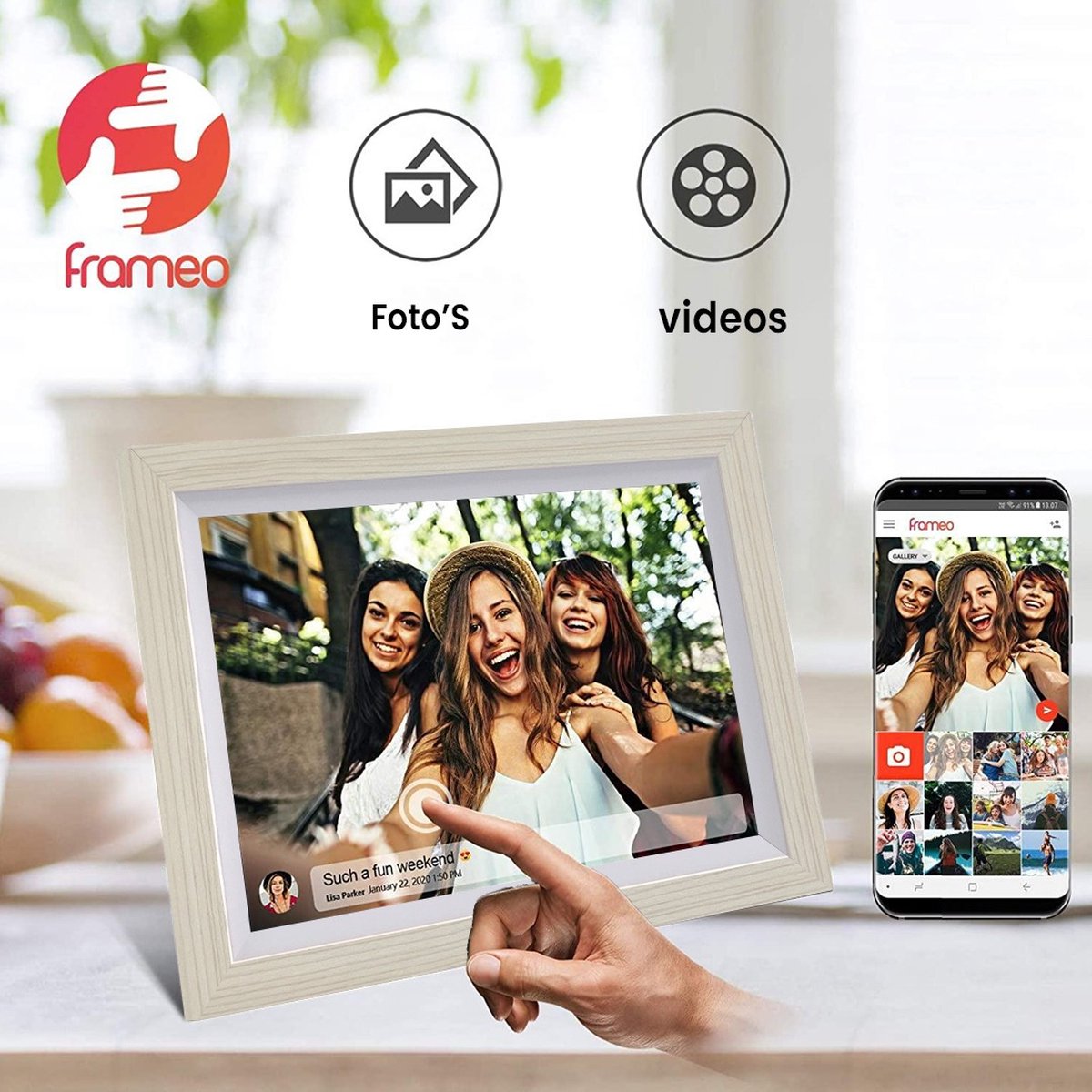 Digitale fotolijst met WiFi en Frameo App - 10.1 inch HD+ IPS Display - Fotokader met Touchscreen - 32GB - Gebroken Wit - Frameo digitale fotolijst - digitale fotokader - digitaal fotolijstje thumbnail 3