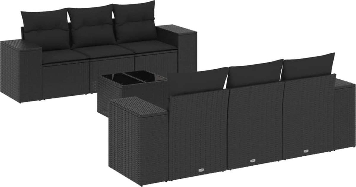 vidaXL 7-delige - Loungeset - met - kussens - poly - rattan - zwart