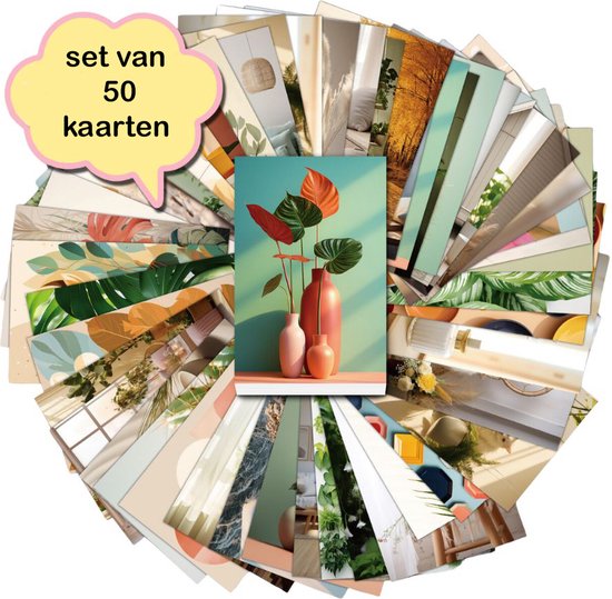 Set van 50 verschillende kaarten Leafs - ansichtkaarten - botanisch - stevig karton - blanco achterzijde - 15x10 cm