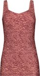 Roze singlet met zebraprint, brede bandjes en vierkante hals.