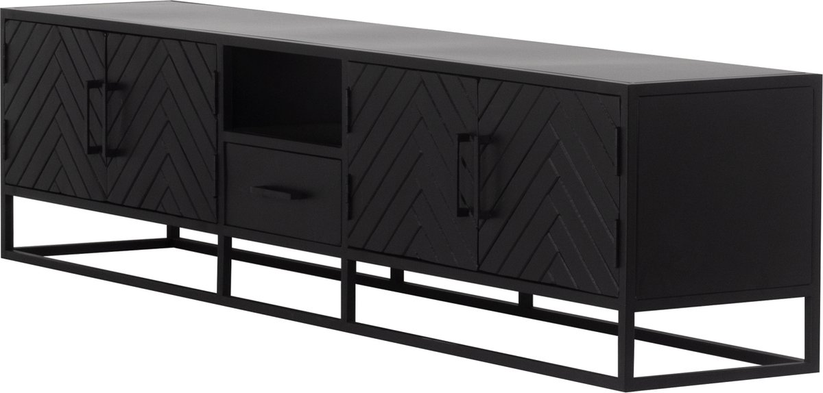 Tv-meubel Isa Zwart Visgraat 210cm Mangohout- Giga Meubel