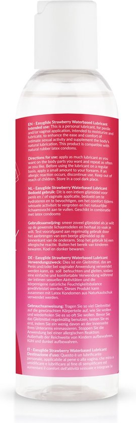 EasyGlide aardbei glijmiddel op waterbasis, 150 ml fles.