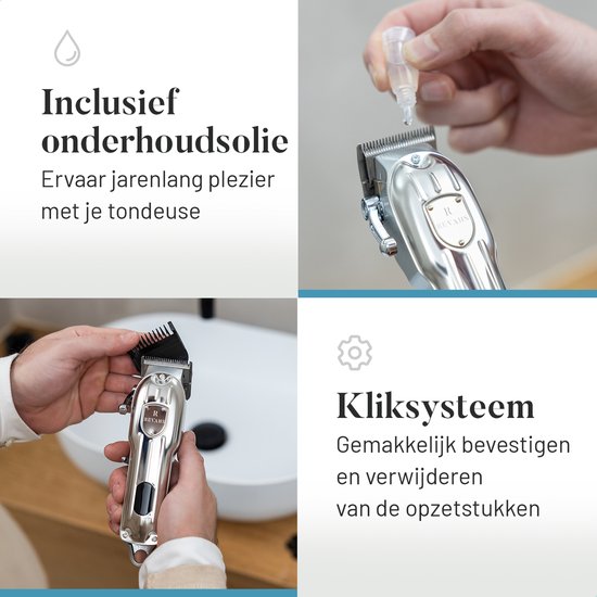 Revahs Tondeuse & Baardtrimmer voor mannen Two - Haartrimmer en Trimmer voor Hoofdhaar & Baard - Draadloze Hair Clipper - 6400 RPM - RVS Messen - 180 Minuten - 4 Opzetkammen