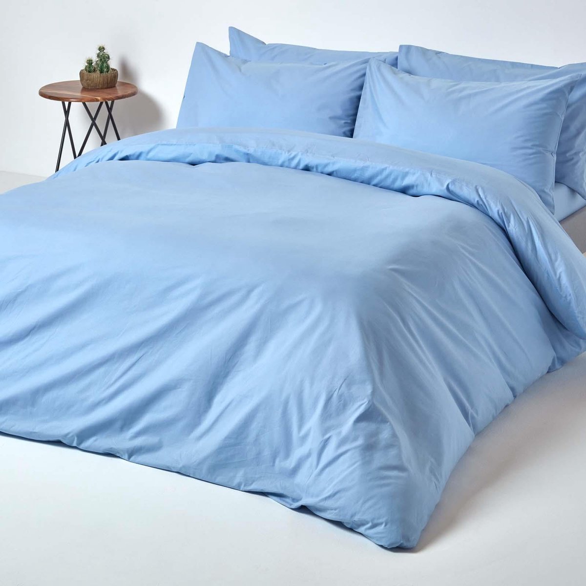 Homescapes Dekbedovertrek 200x200 cm Tweepersoons – Blauw – 100% Egyptisch Perkal Katoen – 200 TC – Inclusief 2 Kussenslopen