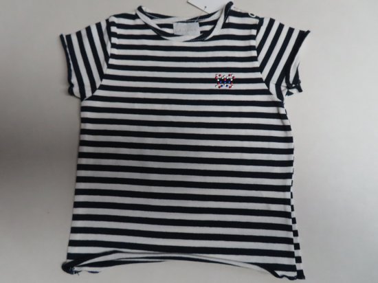 T shirt korte mouw - Meisje - Gestreept - Marine / wit - 12 maand 80