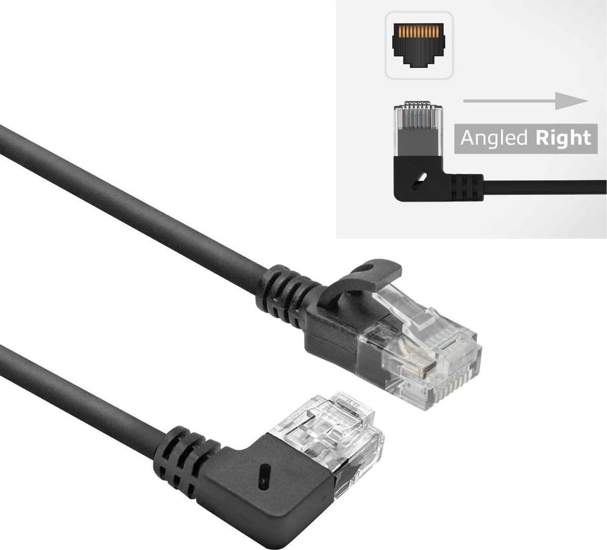 ACT DC2905 U/UTP CAT6A LSZH Slimline Patchkabel | RJ45 Connectoren | 90° haaks Rechts | Zwart | 5 meter