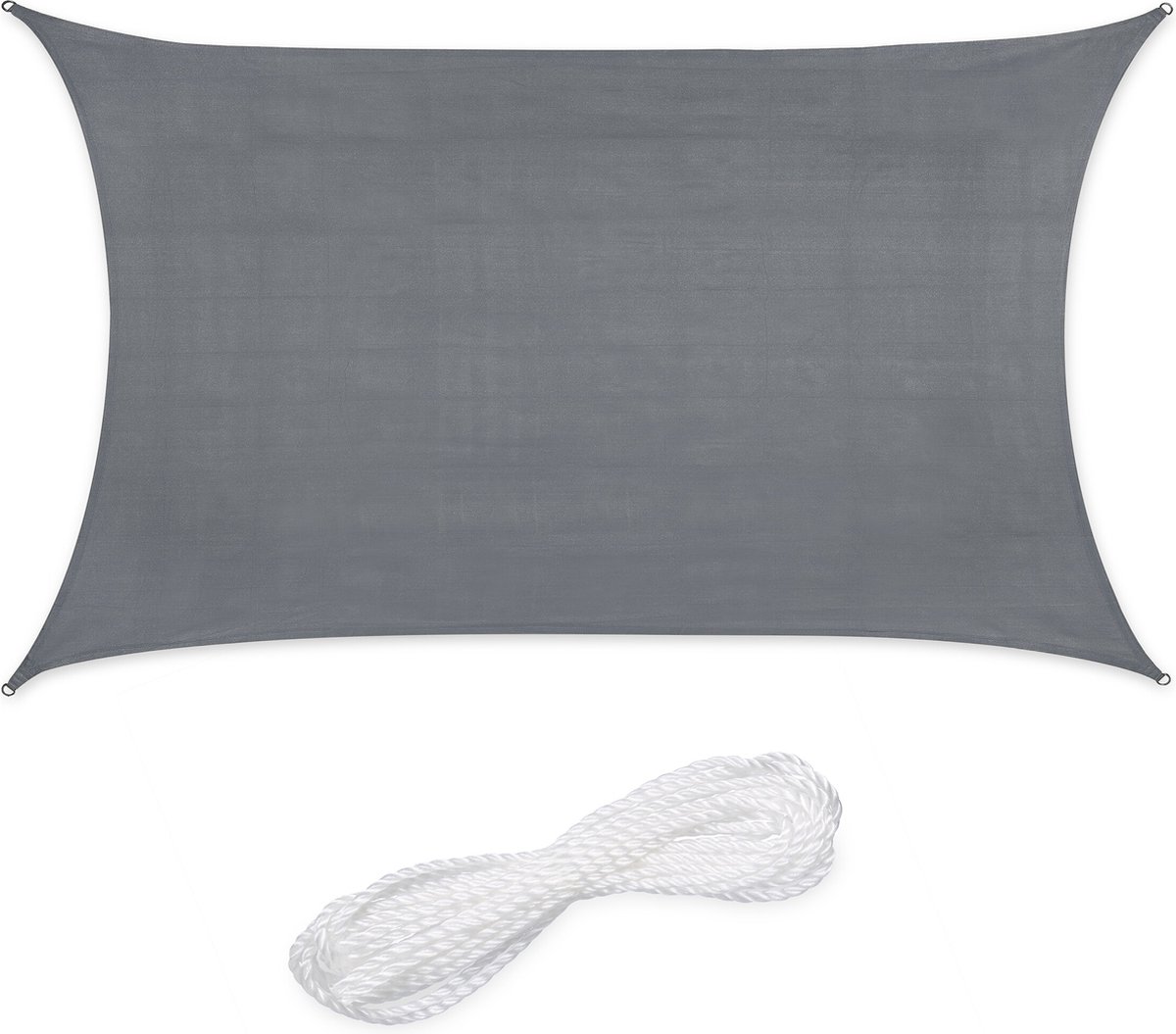 Relaxdays schaduwdoek rechthoekig HDPE zonnedoek concaaf verschillende groottes donkergrijs 2 x 3 m
