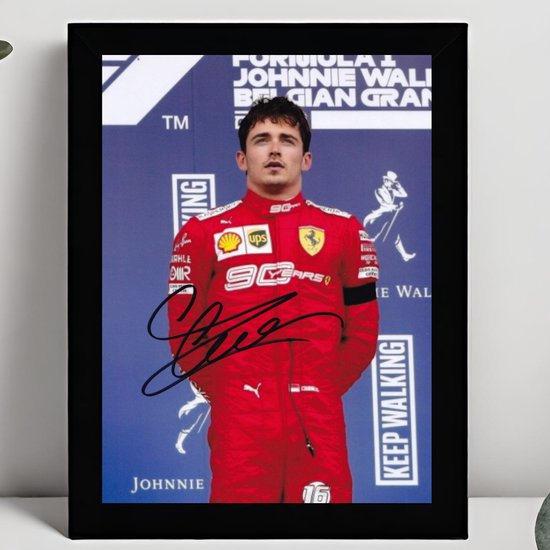 Charles Leclerc Ingelijste Handtekening – 15 x 10cm In Klassiek Zwart Frame – Gedrukte handtekening – Formule 1 - F1 - Ferrari - Monaco