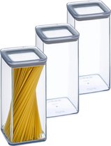 5Five Voorraadpot - 4x - keuken/voedsel - kunststof - 1500 ml - luchtdichte deksel - transparant - 10 x 10 x 20 cm