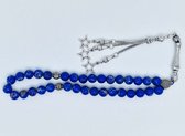 Handgemaakte tasbih 33 Kralen Natuursteen “Lapis Lazuli” – Tasbeeh 8 mm diameter van de korrel - met metaal tassel “Model 6 "