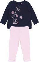Marineblauwe blouse met bloemmotief + roze legging