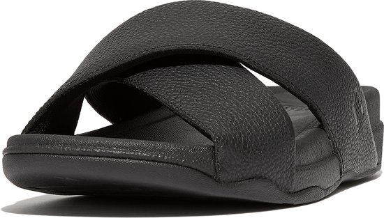 FitFlop Surfer Mens Tumbled-Leather Cross Slides