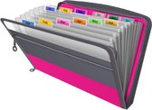 Accordian File Organizer met rits, 13 zakken uitbreiden bestandsmap, 5 kleuren, Accordeon Zip Document Organisers met Tabs, A4 archiefmappen, Uitbreidbare map Organiser Box File Portemonnee, Roze