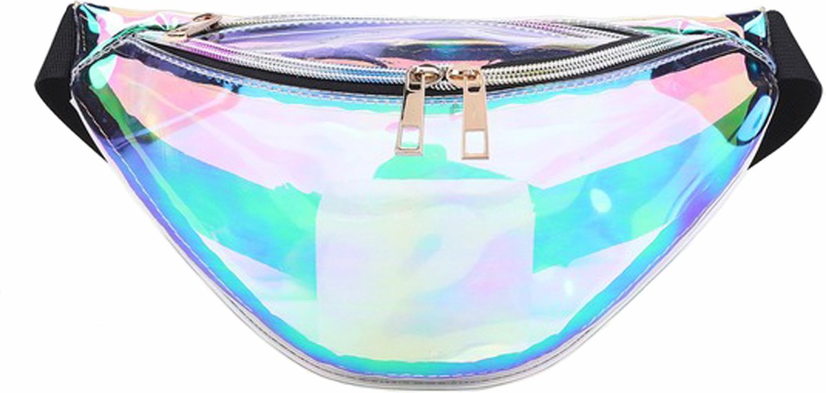 KIMU® Grote Iridescent Heuptas Transparant Holografisch - Heuptasje Tasje Fanny Pack Doorzichtig Pvc Tas Regenboog Festival