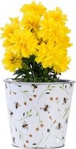 Esschert Design Emmer/plantenpot/bloempot Happy Bee - zink - print - L15 x D16 X H14 cm