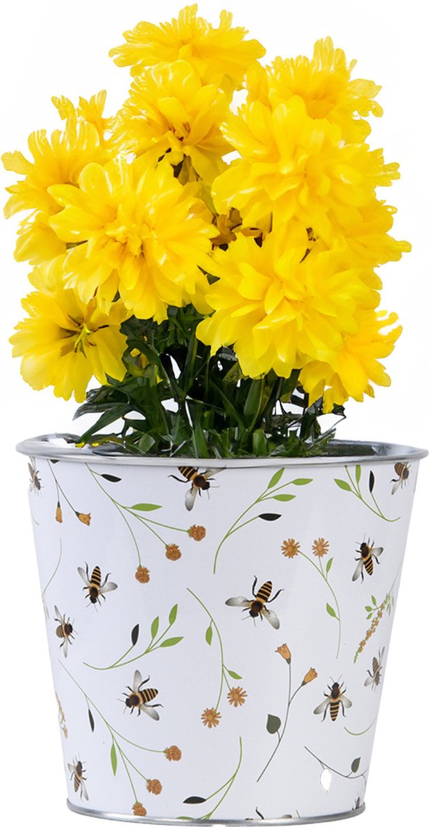 Goedkoopste Esschert Design Emmer/plantenpot/bloempot Happy Bee - zink - print - L15 x D16 X H14 cm