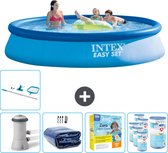 Intex Rond Opblaasbaar Easy Set Zwembad - 396 x 84 cm - Blauw - Inclusief Pomp Solarzeil - Onderhoudspakket - Filters - Schoonmaakset