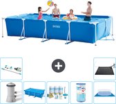 Intex Rechthoekig Frame Zwembad - 450 x 220 x 84 cm - Blauw - Inclusief Pomp Solarzeil - Onderhoudspakket - Filter - Grondzeil - Stofzuiger - Solar Mat