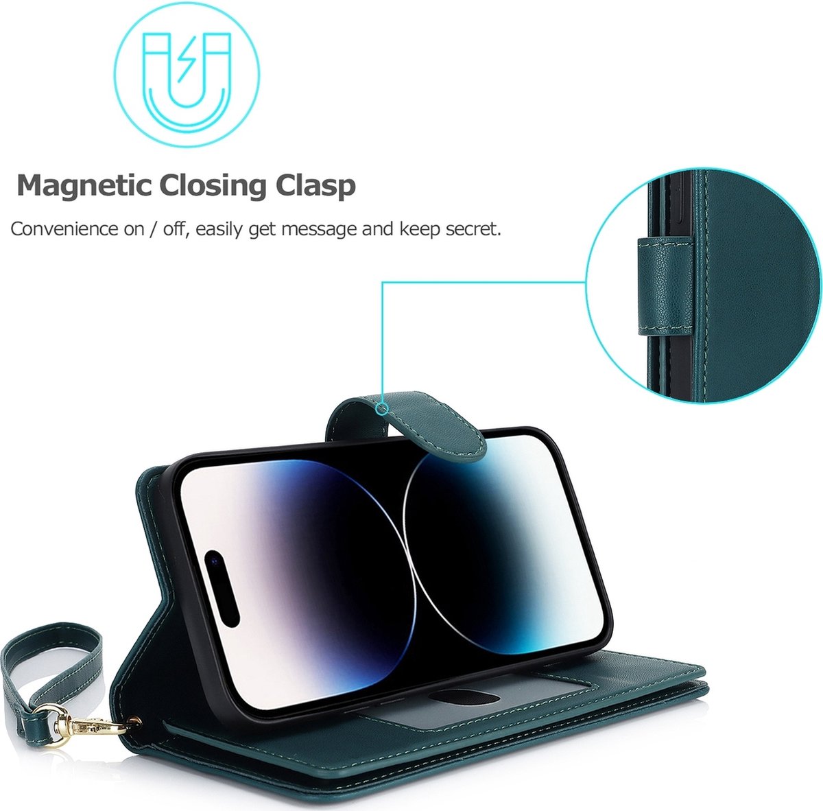 Mobigear Telefoonhoesje geschikt voor Apple iPhone 15 Hoesje | Mobigear Wallet Bookcase Portemonnee | Pasjeshouder voor 7 Pasjes | Telefoonhoesje voor Pinpas / OV Kaart / Rijbewijs - Groen