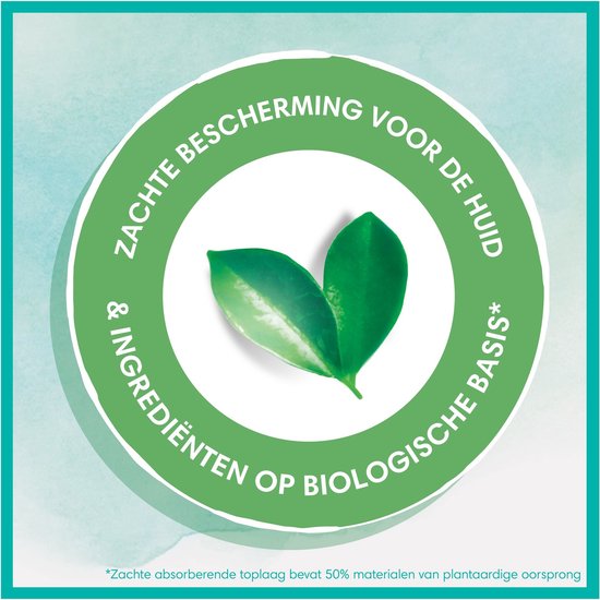 Cercle vert avec des feuilles et le texte 'Protection douce pour la peau & ingrédients d'origine biologique'.