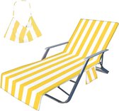 Beschermhoes voor tuinligstoel, badstof handdoek voor ligstoel, microvezel sneldrogende strandhanddoek met 2 zakken, strandhanddoek voor zwembaden, stranden, tuinhotels (75 x 210 cm)