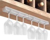Wijnglashouder, 2 stuks wijnglashouders hangend, glazenhouder hangend, wijnglashouder onder kast, hangende steelglasplank, organizer, hanger voor bar, kast, keuken (wit)