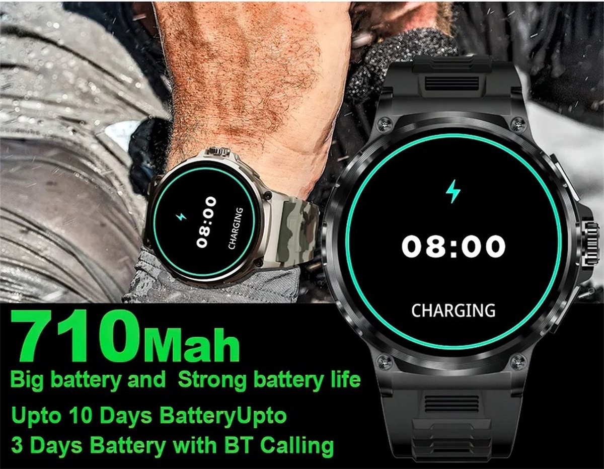Militaire smartwatch voor heren met 1000 mAh, 1,85 inch Militaire smartwatch voor heren met 1000 mAh, 1,85 inch