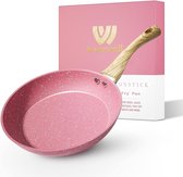 Koekenpan met antiaanbaklaag, 20 cm, roze pan, gecoat, inductie, PFOA-vrije braadpan, geschikt voor alle warmtebronnen, anti-warping-basis