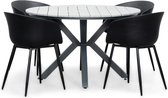 LUX outdoor living Cervo Grey/Rikki zwart dining tuinset 5-delig | polywood + kunststof | 120cm rond | 4 personen