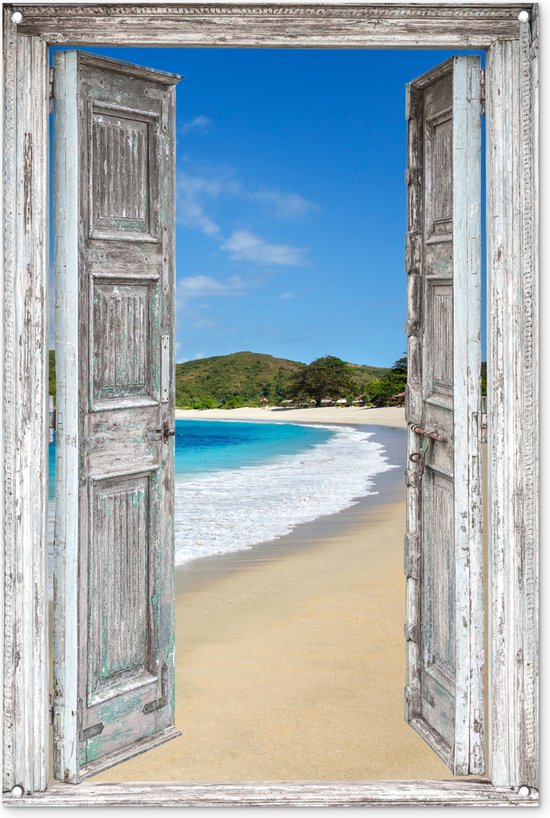 Tuinposter - Doorkijk - Strand - Zee - Water - Kust - Tuinposter doorkijk - 80x120 cm - Tuindoek