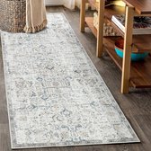 Loper tapijt, 60 x 305 cm, vintage tapijtloper, voor in de gang, binnen, tapijt, retro, opvouwbaar, dun tapijt, blauw, multi bloemen, boho, loper, antislip, badkamer, keuken, slaapkamer,