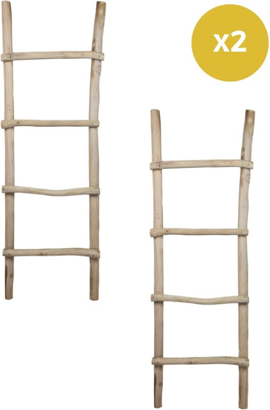 Decoratieve houten ladder wit - handdoekhouder van te
