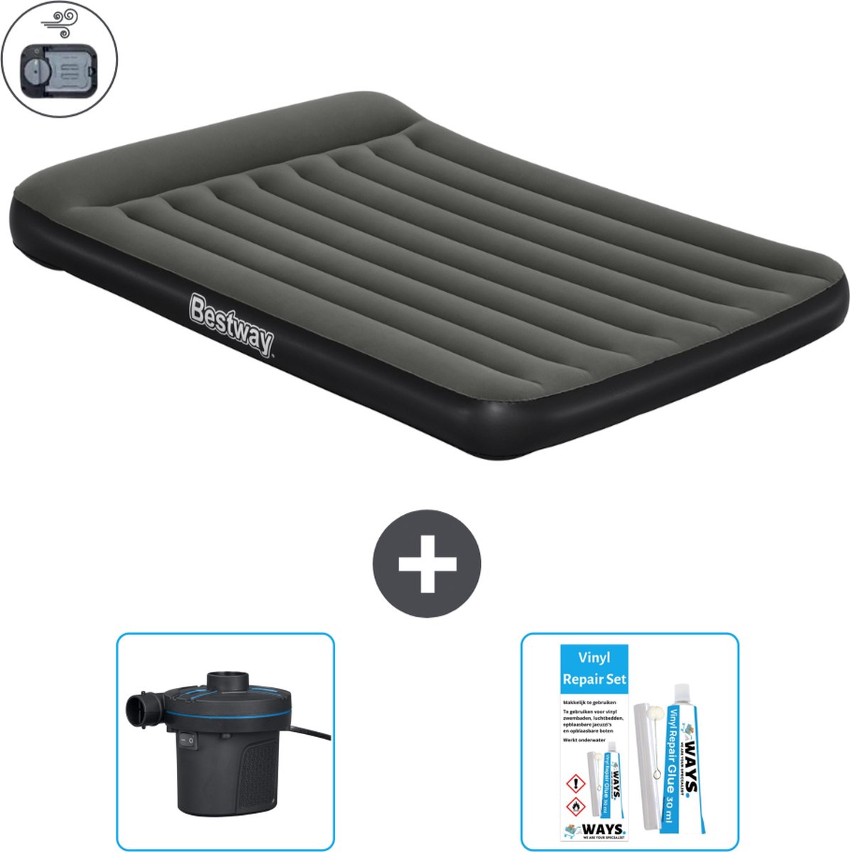 Bestway luchtbed - 2-Persoons - 152 x 203 x 30 cm - Groen - Inclusief pomp - Pomp en Reparatieset
