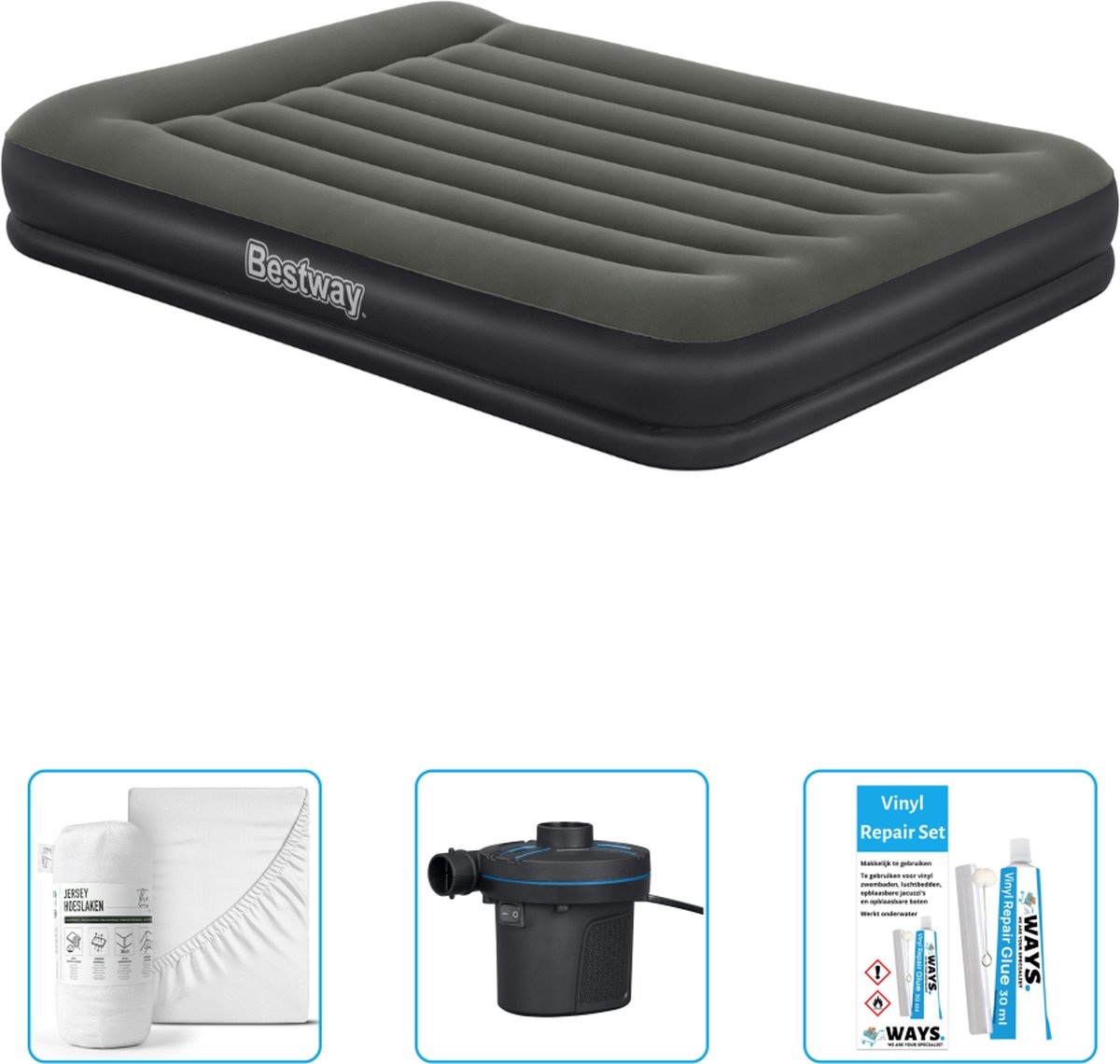 Bestway luchtbed - 2-Persoons - 152 x 203 x 36 cm - Groen - Inclusief Hoeslaken - Pomp en Reparatieset
