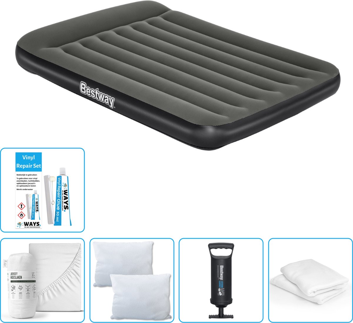 Bestway luchtbed - Twijfelaar - 137 x 191 x 30 cm - Groen - Inclusief Hoeslaken - Kussen - Kussenbeschermer - Pomp en Reparatieset