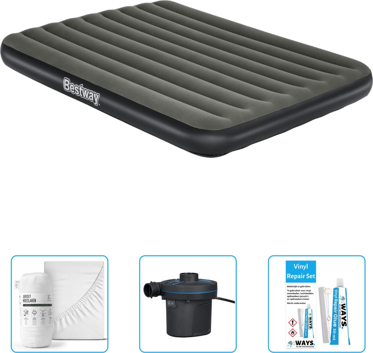 Bestway luchtbed - 2-Persoons - 152 x 203 x 25 cm - Groen - Inclusief Hoeslaken - Pomp en Reparatieset