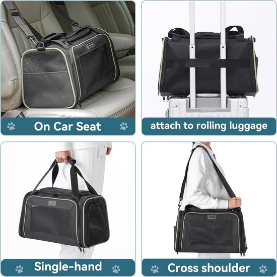 Petsfit Opvouwbare transporttas voor kat en hond, uitbreidbare kattentransportbox met schouderriem, hondendraagtas, vliegtas, Oxford- weefsel voor kat en hond, M/grijs/eenzijdig