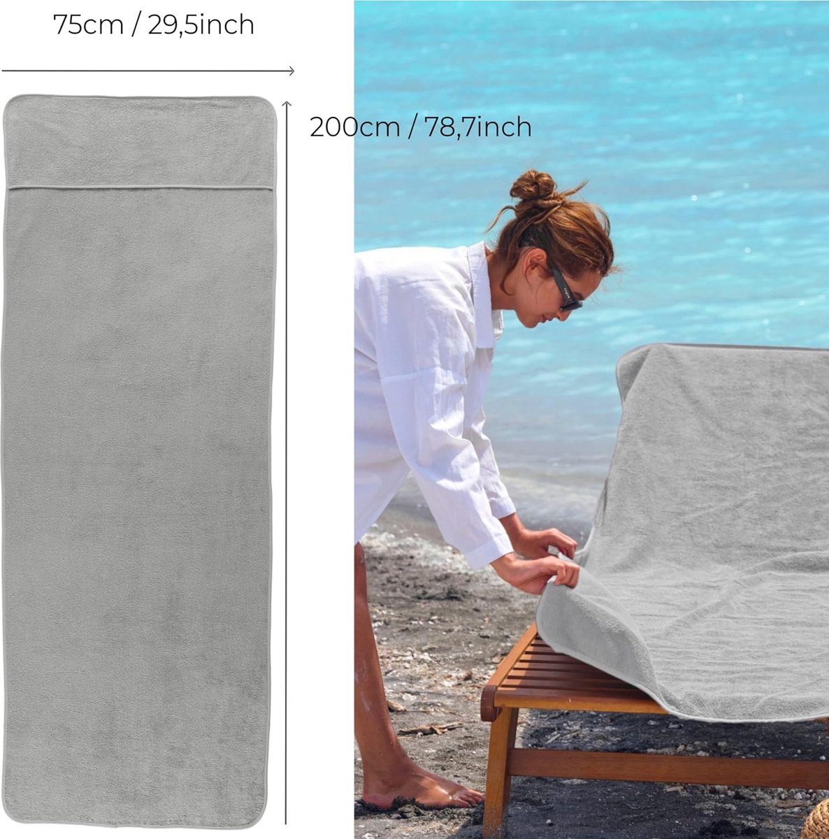 Oceaan hoes voor tuinligstoel, badstof, ligkussen, tuin, zonnebed, handdoek met 2 zakken, stoel, strandhanddoek voor zwembaden, stranden, tuinhotels