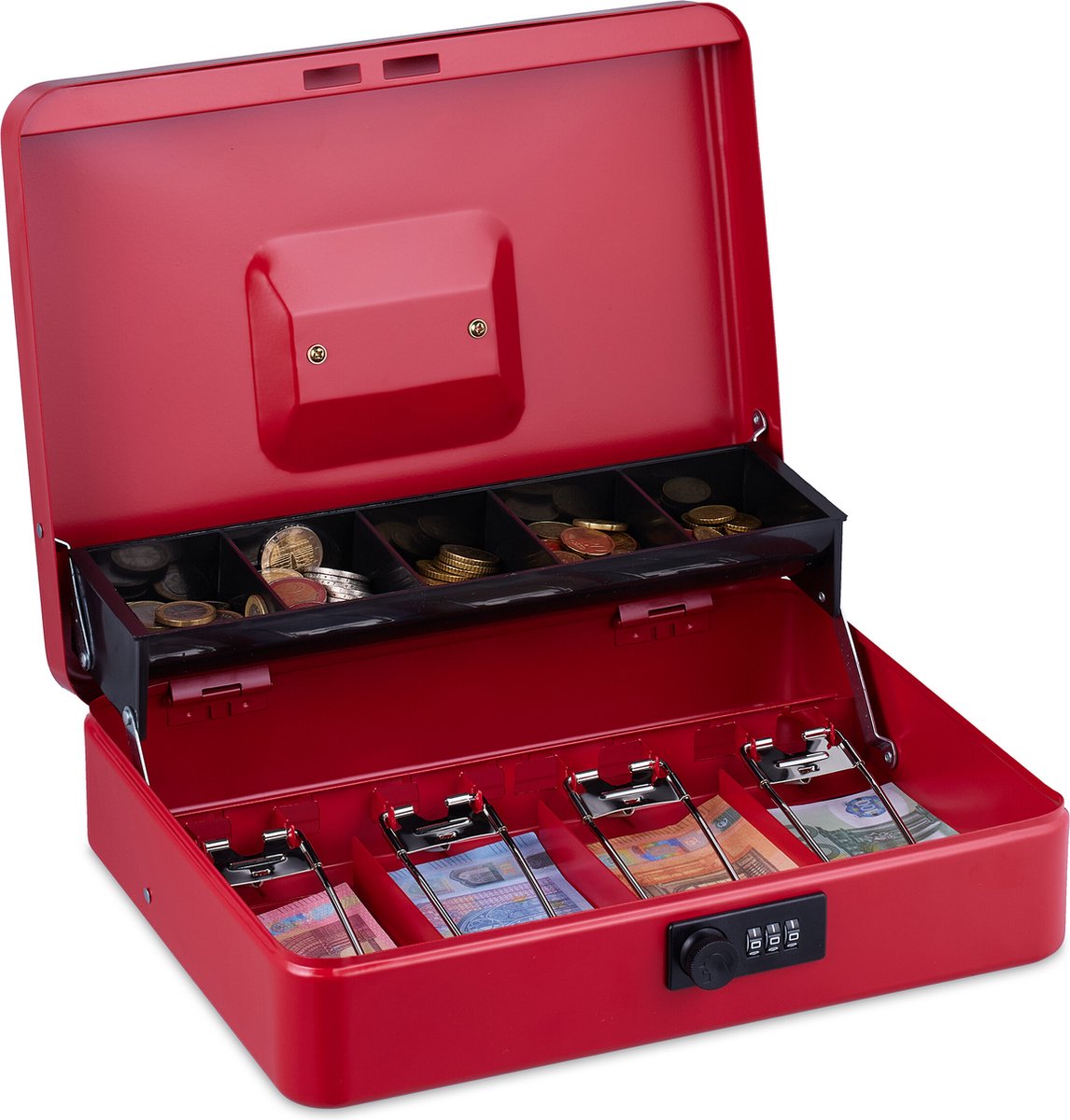 geldkistje met cijferslot - 3 cijfers - afsluitbaar - ijzer - rood
