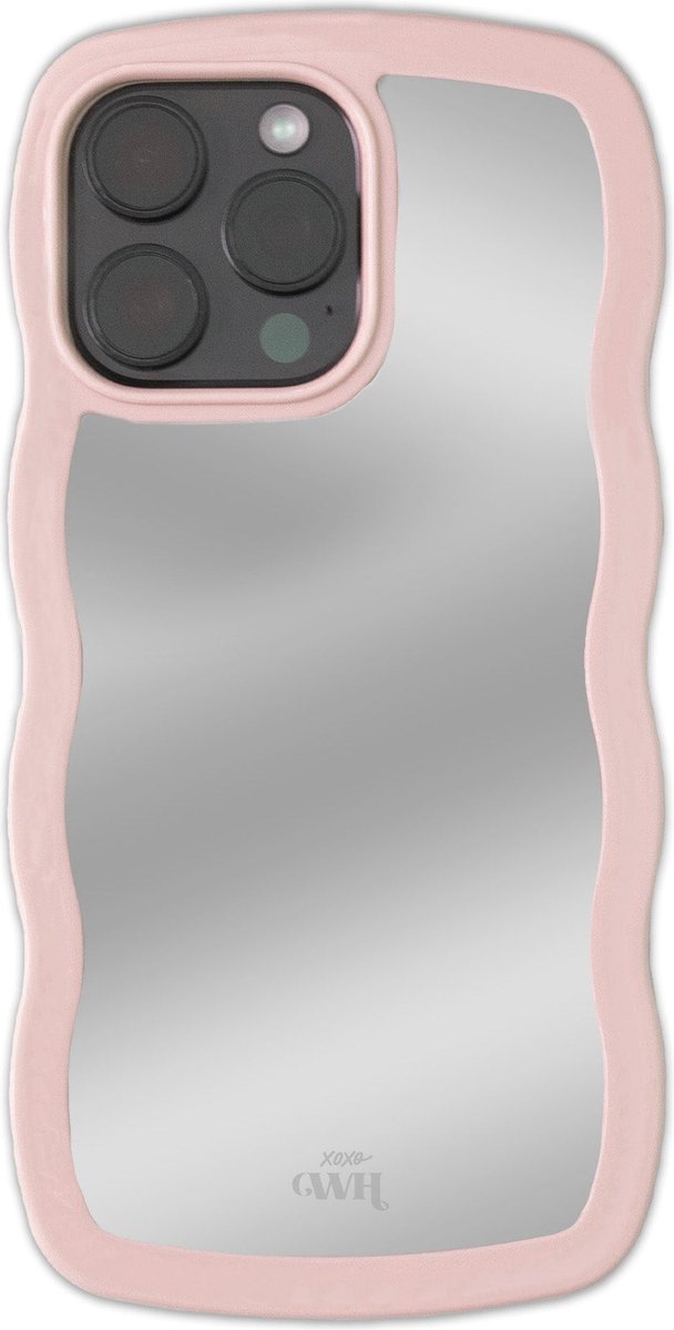 xoxo Wildhearts Wavy mirror case Pink telefoonhoesje - Geschikt voor iPhone 15 Pro - Golvend spiegelhoesje - Wolken hoesje - Schokbestendig - Cloud case - Silicone case met spiegel - Roze