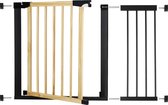 Porte d'escalier Springos | 75 - 110 cm | Barrière d'escaliers | Clôture de sécurité | Métal | Bois | Noir / marron