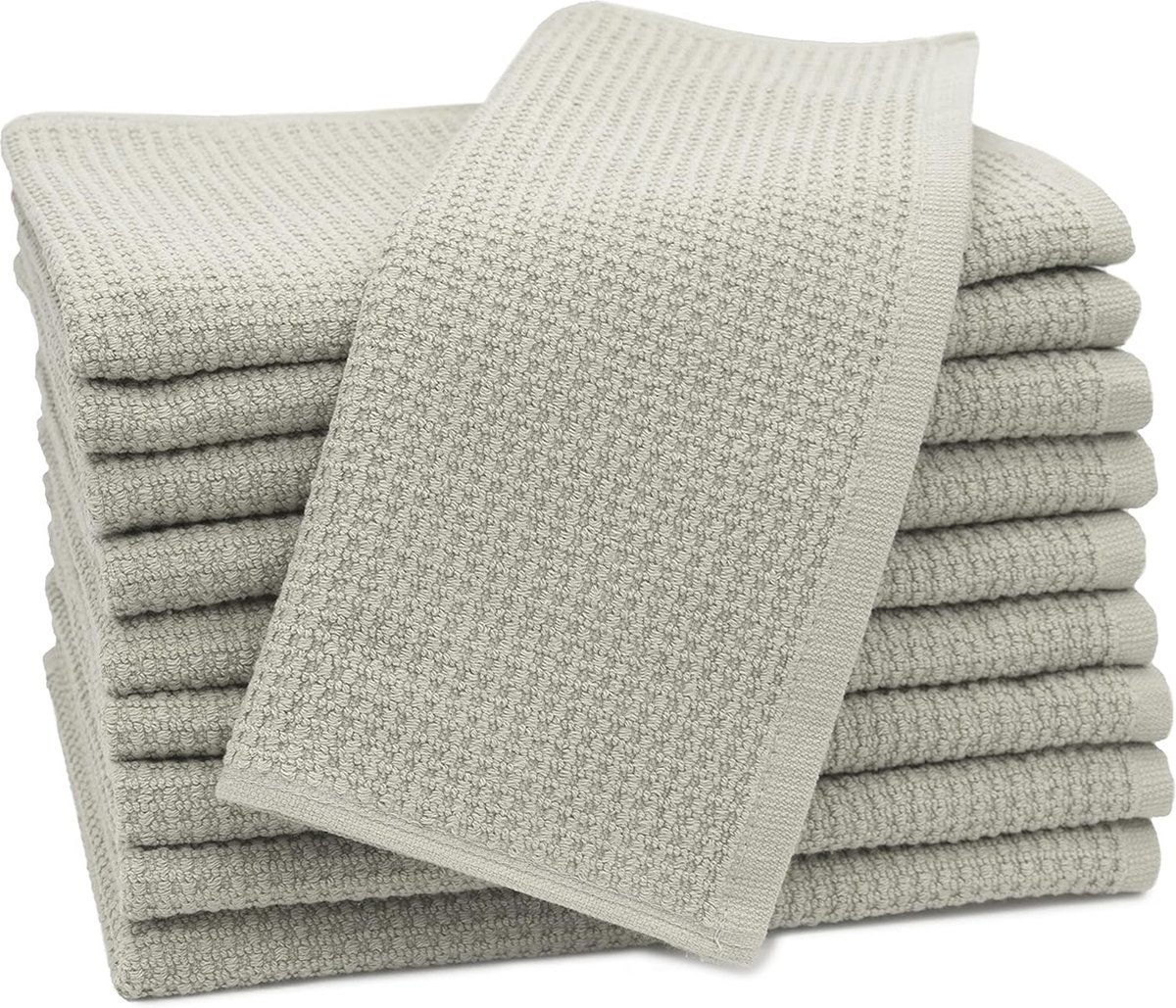 Set van 10 gastendoekjes wafelpique 100% katoen 30x50 cm Stone