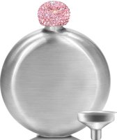 Roestvrij stalen heupfles en trechter set voor vrouwen, zakkolf met bling strasssteentjes kristallen schroefdeksel cadeau-idee, 5 oz. 150ml Geschikt voor het dragen van (roze)